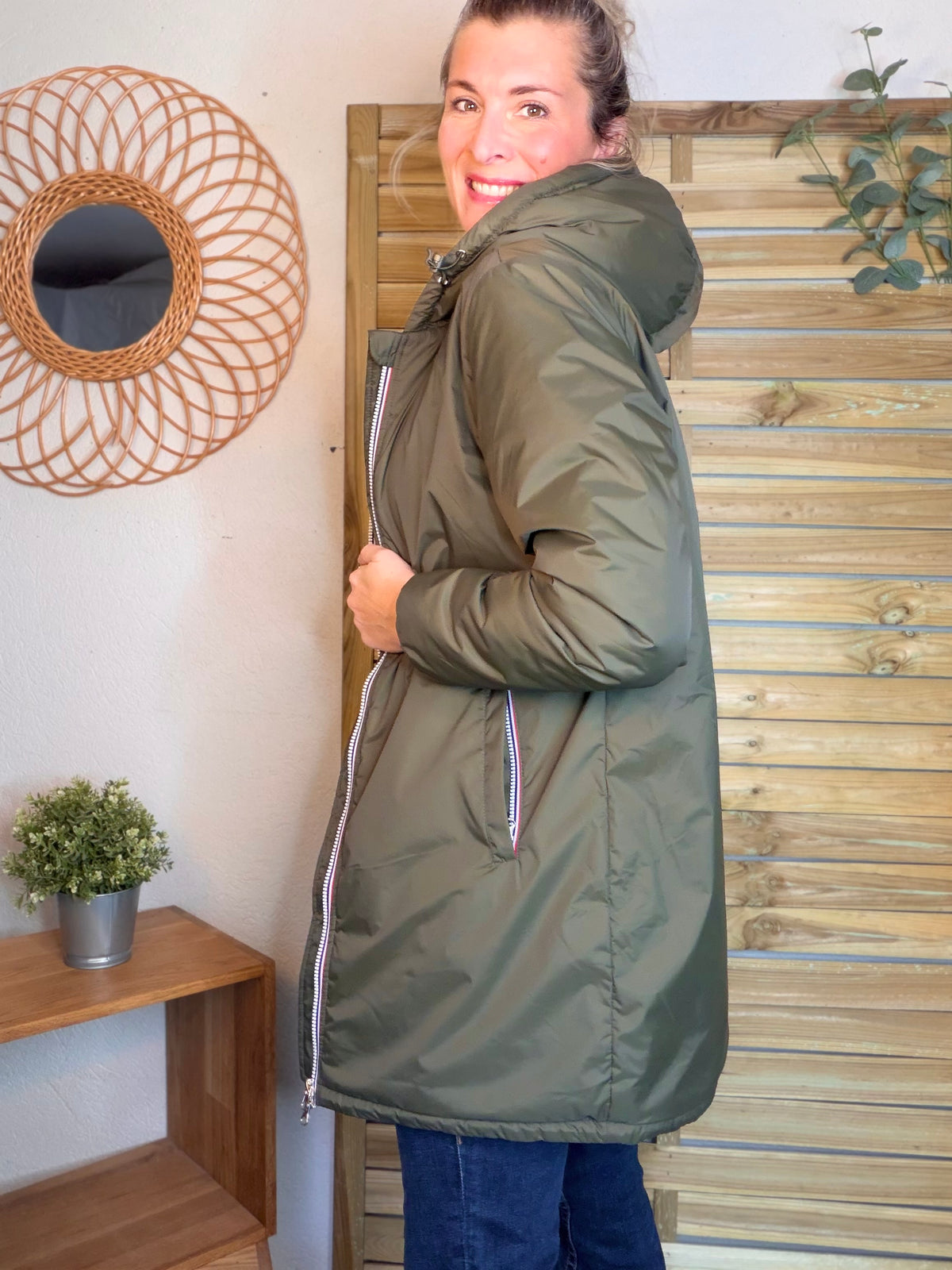 LAURA JO - Parka Imperméable LOUISE LONG Sherpa écru - Kaki • DÉSTOCKAGE sur taille S