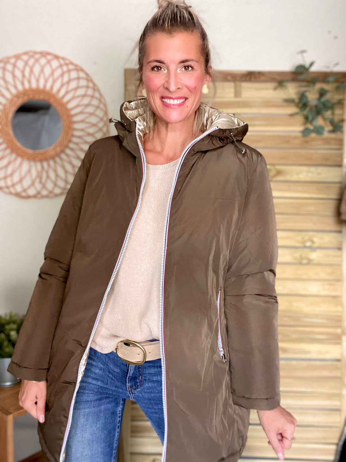Doudoune imperméable réversible ANGÈLE LONG - Kaki - MELYA MELODY