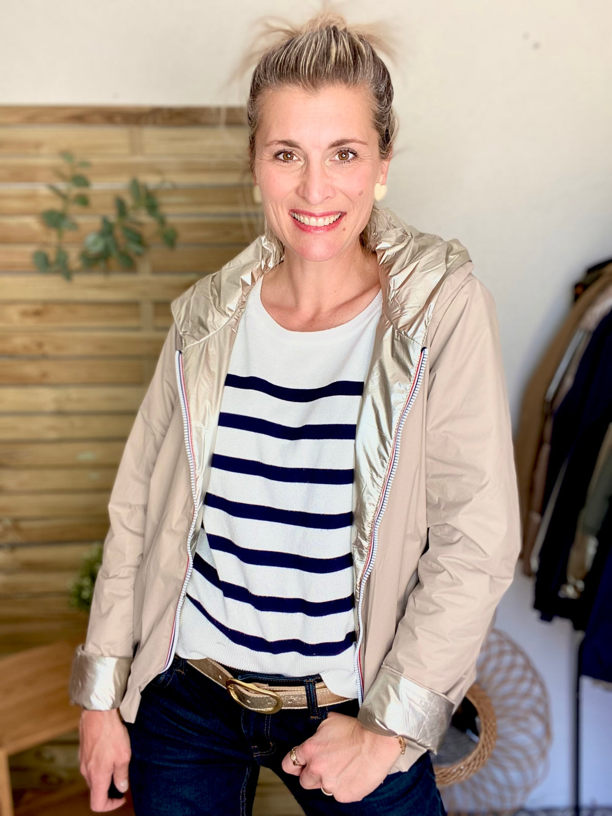 LAURA JO - Imperméable réversible rembourré LOUISON COURT - Beige / Doré • DÉSTOCKAGE sur Taille XL