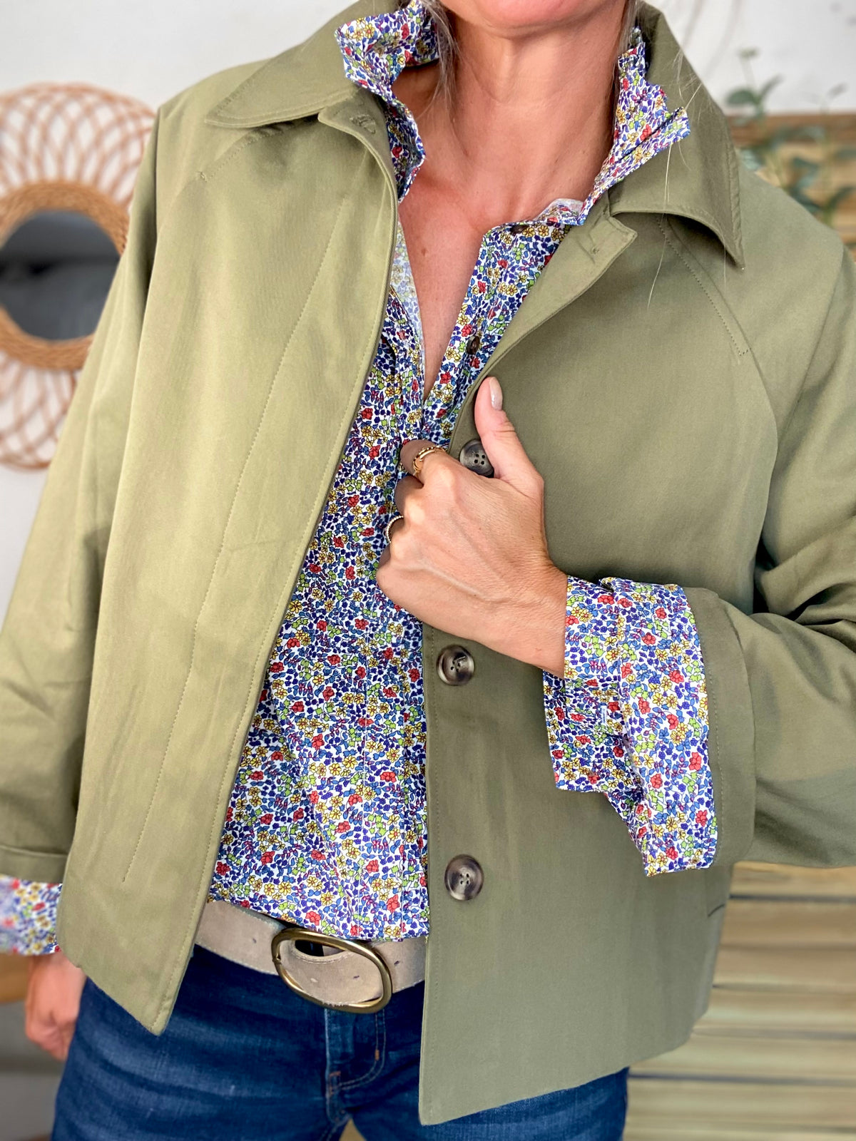 Veste Trench en coton kaki avec Liberty - MAHAUT - LILI et LALA