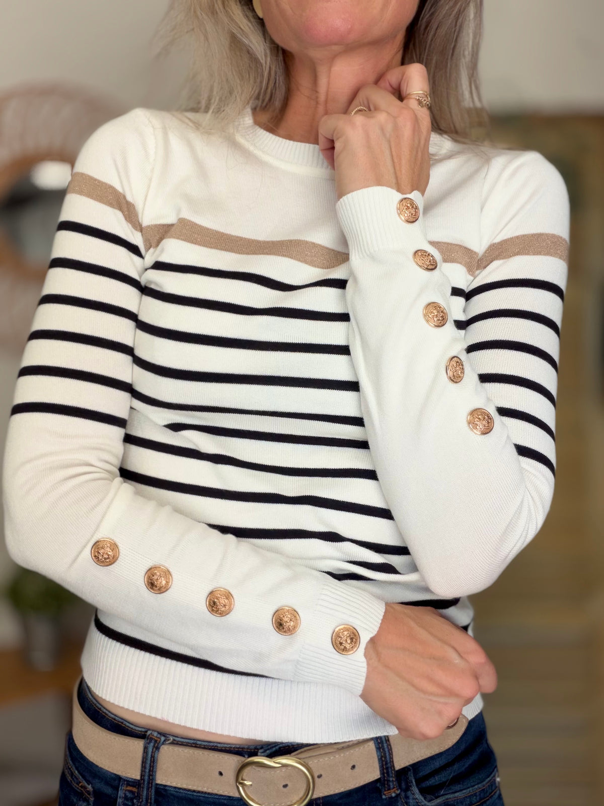 ⚡️ ARRIVAGE • Pull fin marinière ornement boutons dorés LENAÏCK