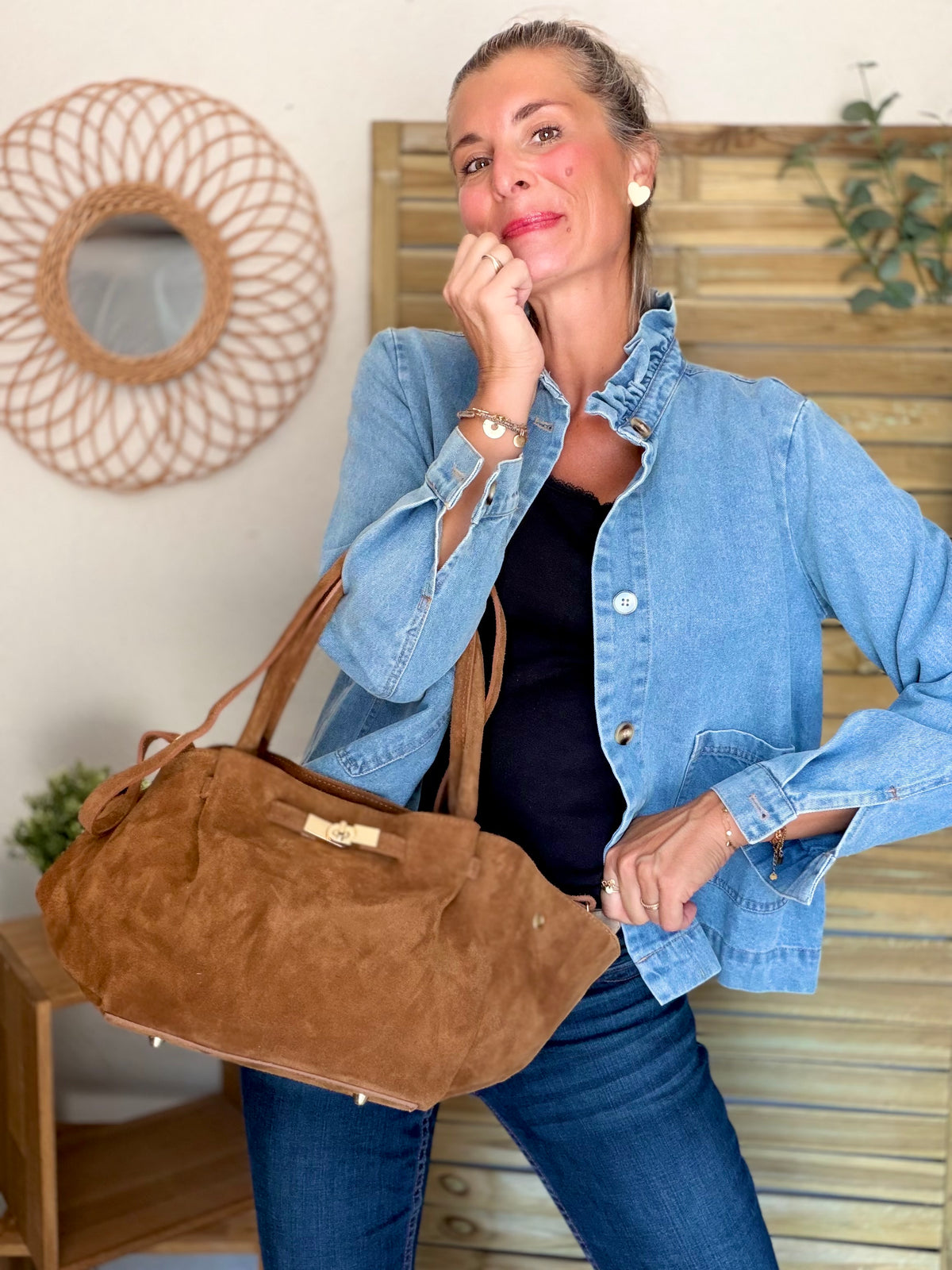 Veste courte légère col volanté JUNON Jean clair