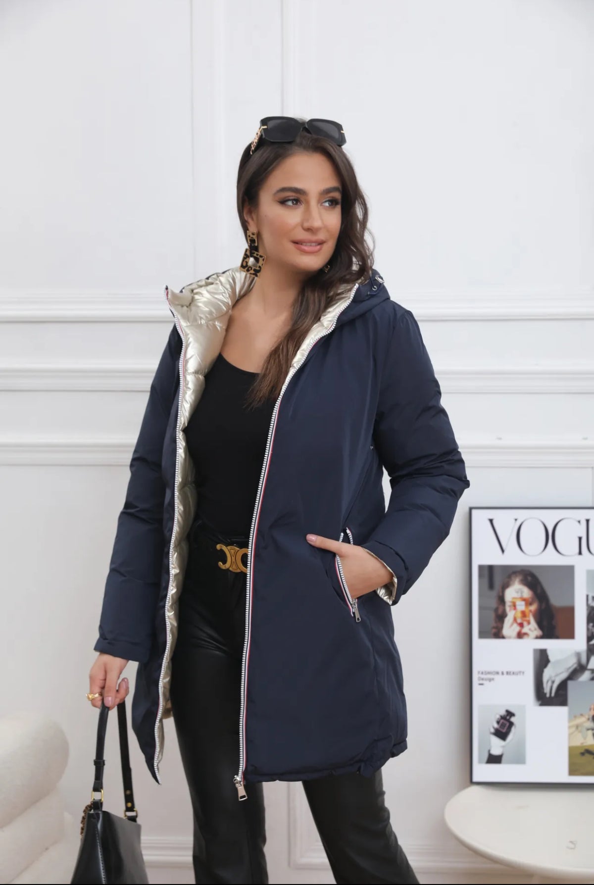 Doudoune imperméable réversible ANGÈLE LONG - Bleu marine - MELYA MELODY