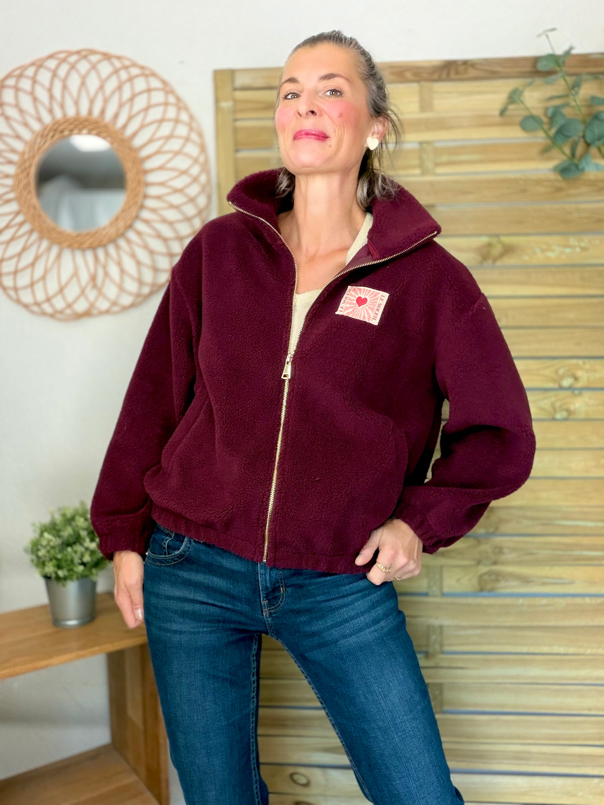 ⚡️ARRIVAGE • Veste teddy Sherpa zippée « Soleil » DORO Bordeaux
