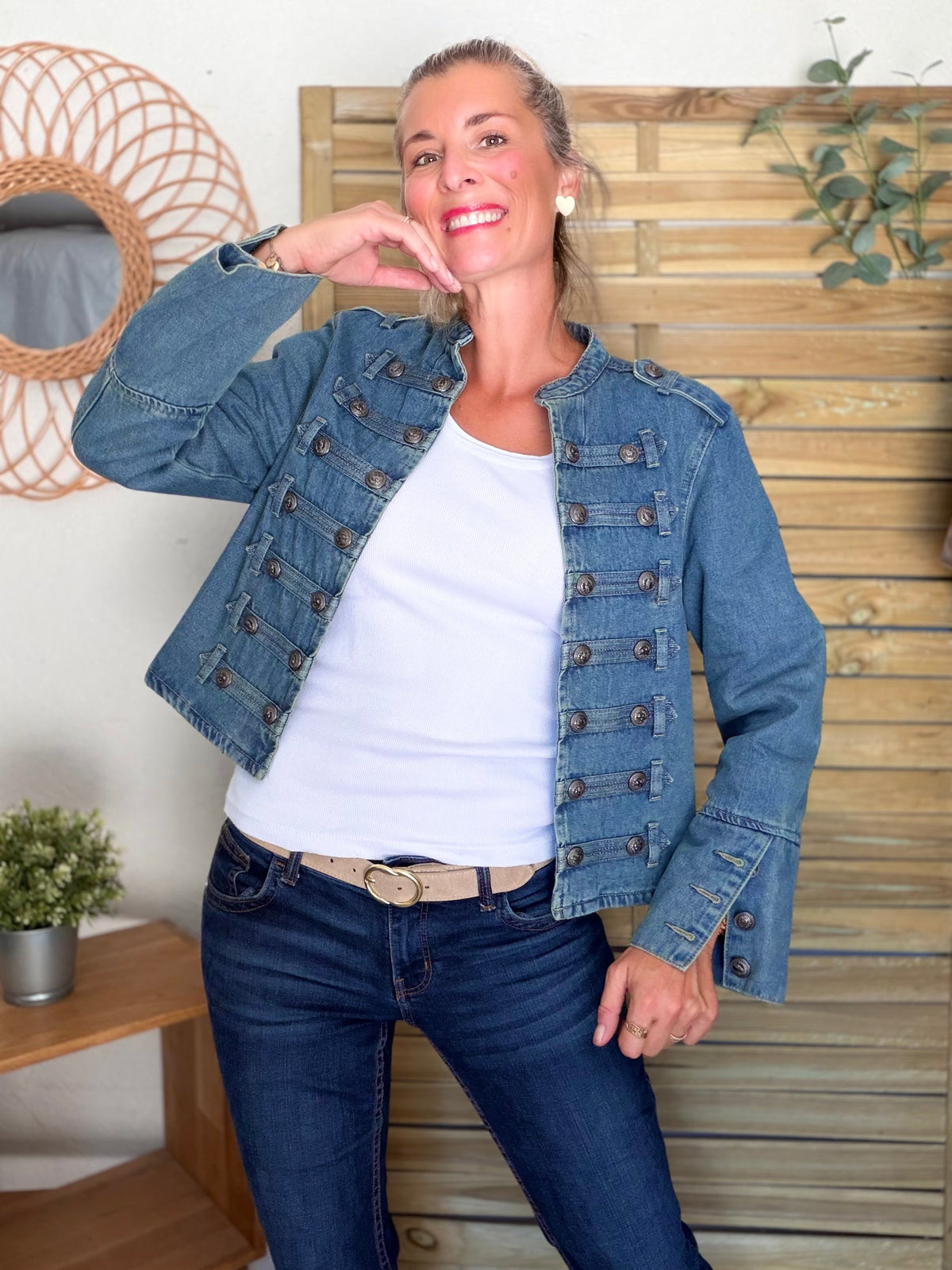 Veste officier courte en jean NAPOLÉON - Bleu Jean • DÉSTOCKAGE