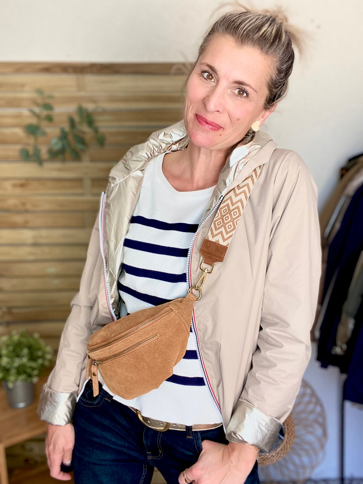 LAURA JO - Imperméable réversible rembourré LOUISON COURT - Beige / Doré • DÉSTOCKAGE sur Taille XL