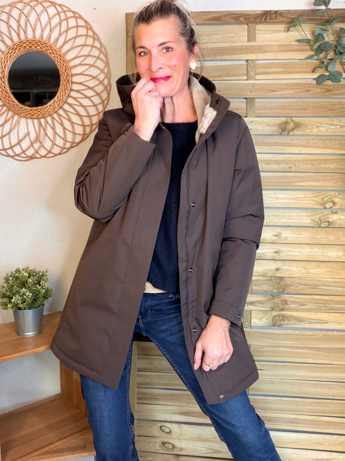 LAURA JO - Parka fourrée imperméable AMBRE LONG - Chocolat / Beige