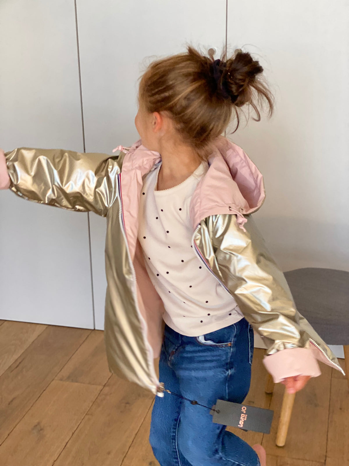 Imperméable réversible rembourré LOUISON KIDS enfant (mixte) - Rose clair / Doré