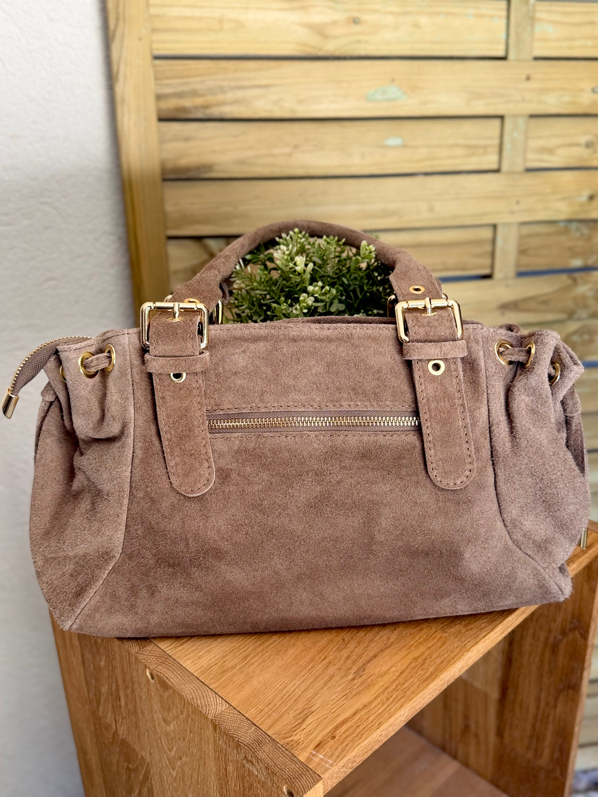Sac à main en cuir daim GERY - Taupe