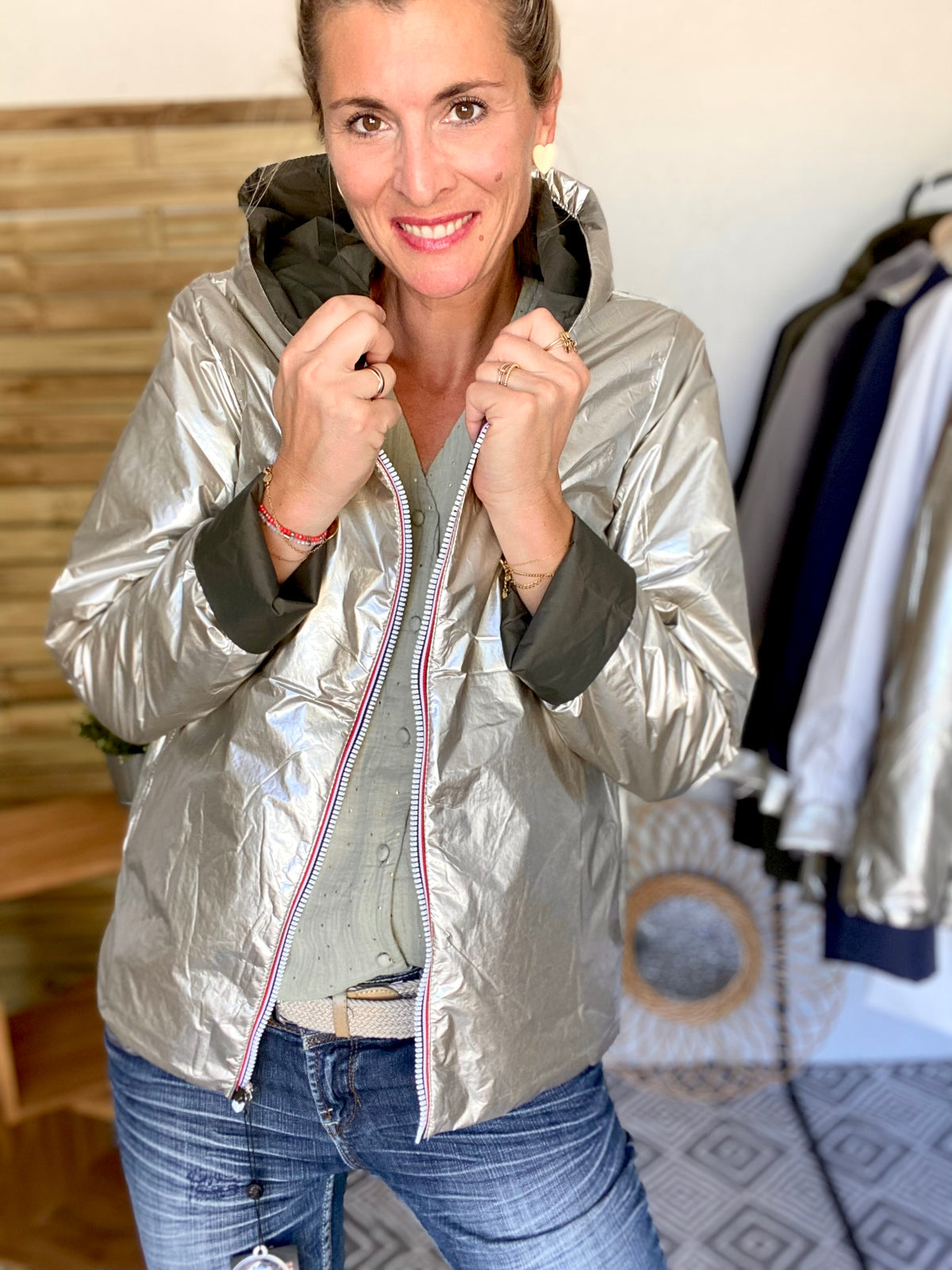 LAURA JO - Imperméable réversible rembourré LOUISON COURT - Kaki/Doré