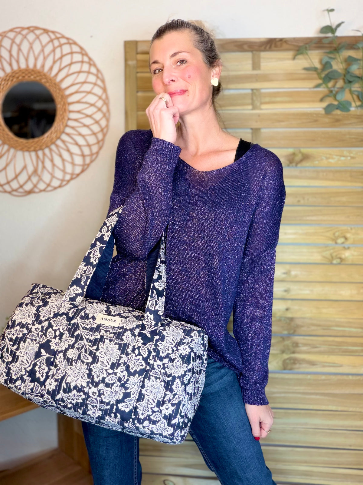 Sac polochon imprimé TARA - Fleuri Marine - FIN DE SÉRIE