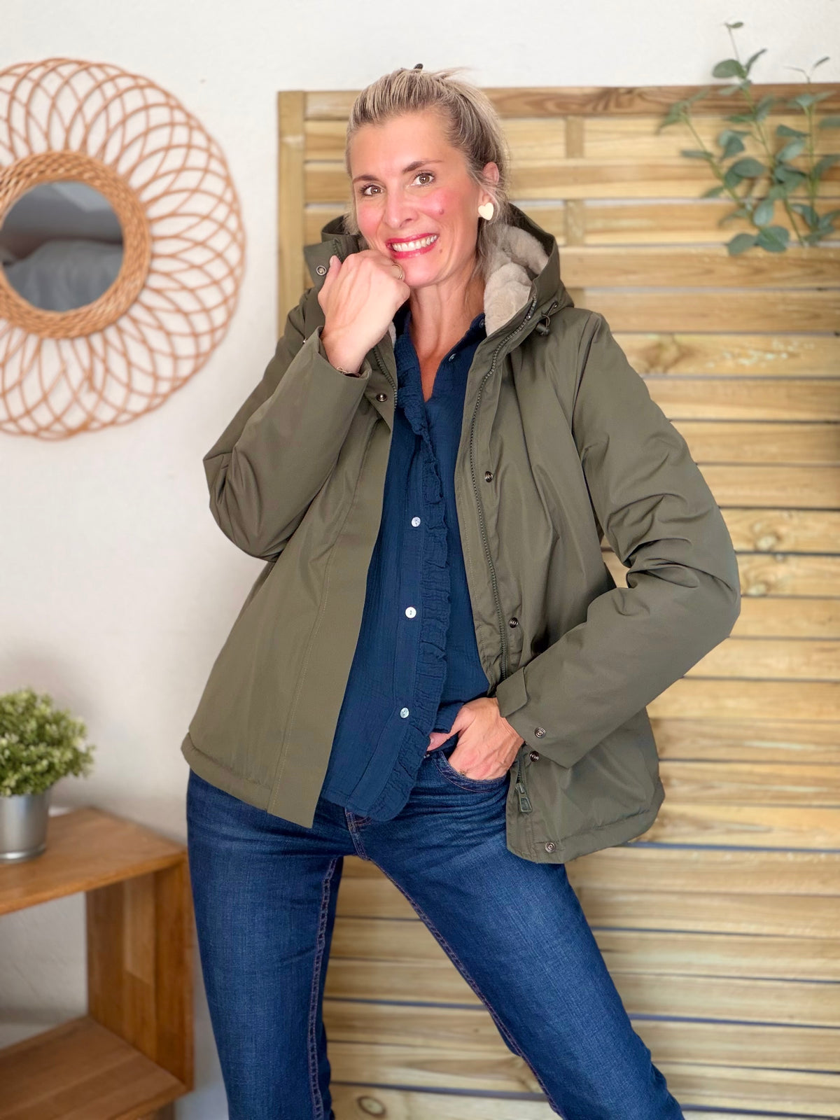 LAURA JO - Parka fourrée imperméable AMBRE MI-LONG - Kaki / Beige