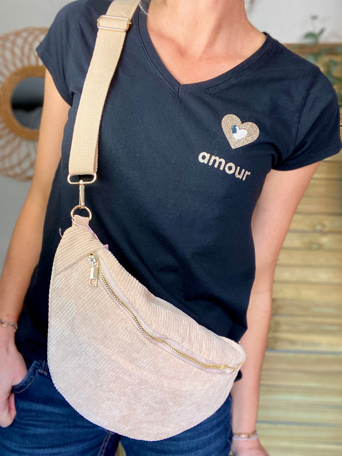 Tee shirt Coeur doré et léo amour 💛🐆 NINA Noir • FIN DE SÉRIE