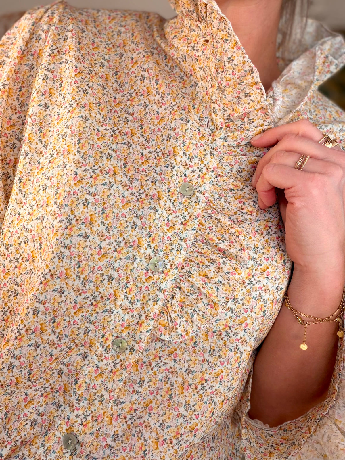 Chemise imprimée Liberty col volanté HÉLOÏSE - Jaune - FIN DE SÉRIE
