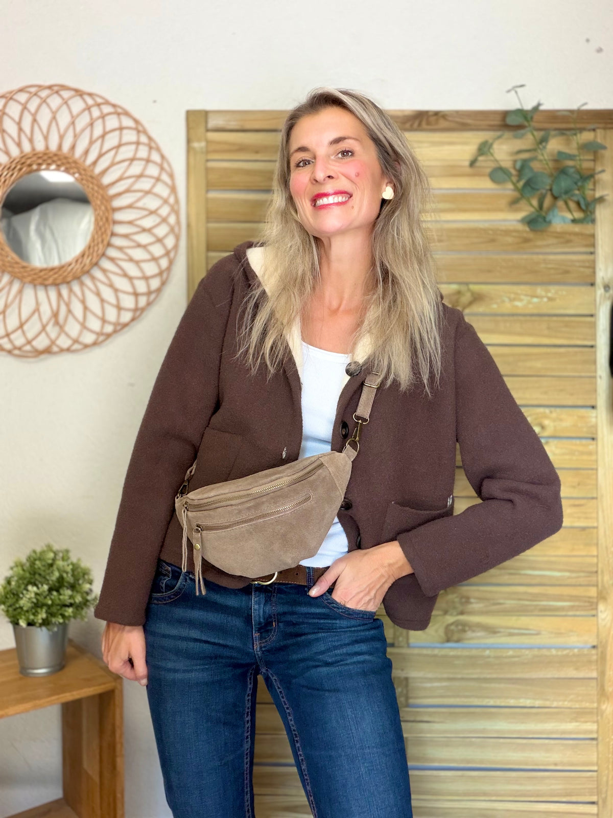 Veste / Gilet chaud réversible avec capuche ORIANE Choco / Beige