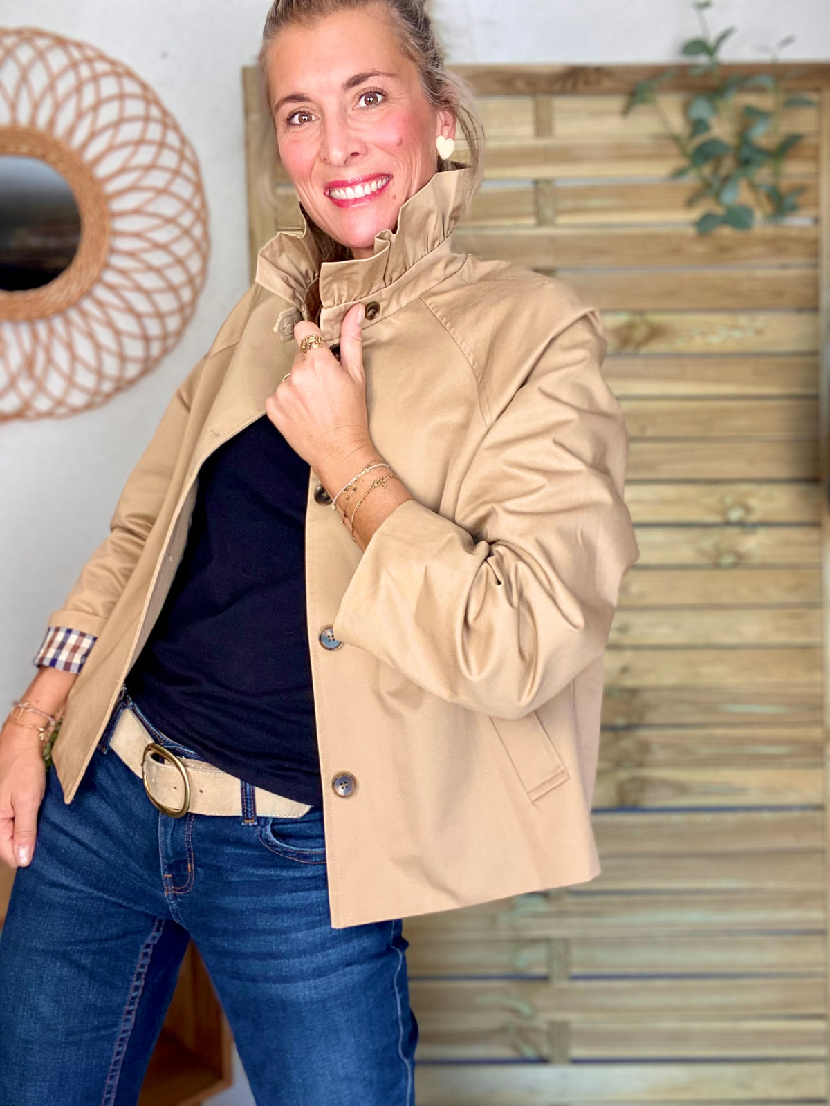Veste Trench col victorien doublure carreaux - VICTORIA Beige Taupe