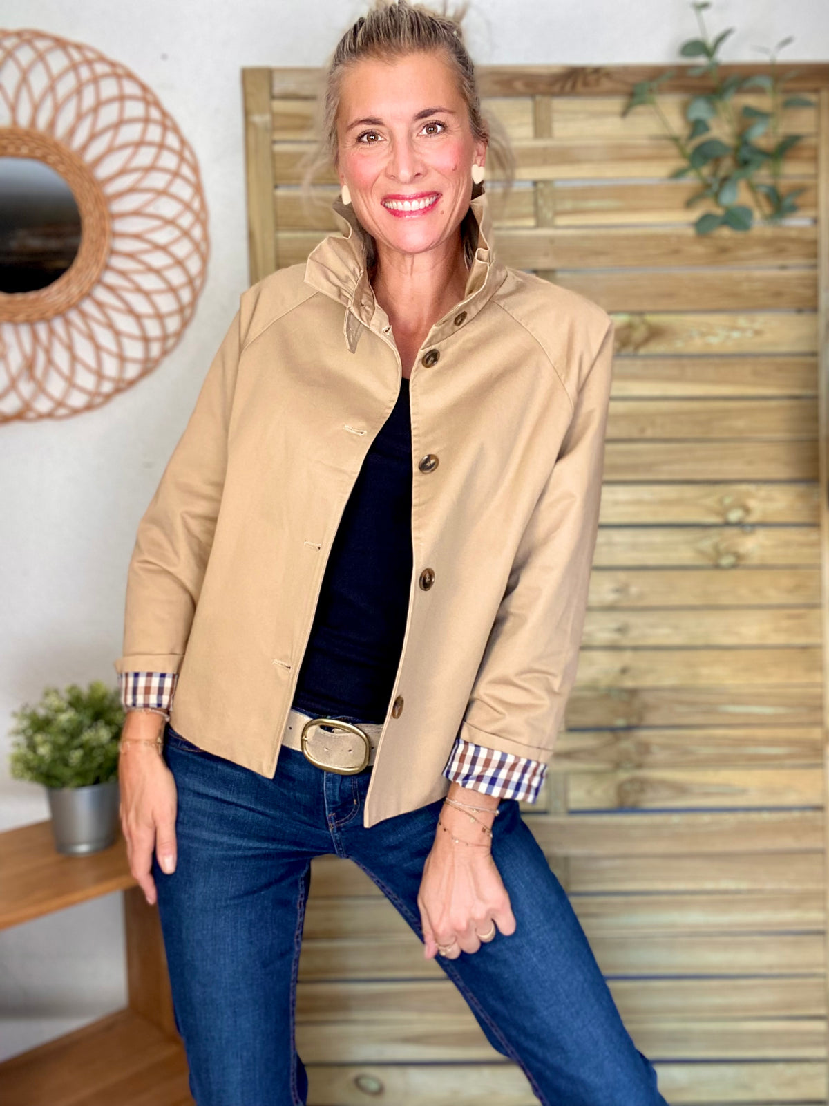 Veste Trench col victorien doublure carreaux - VICTORIA Beige Taupe
