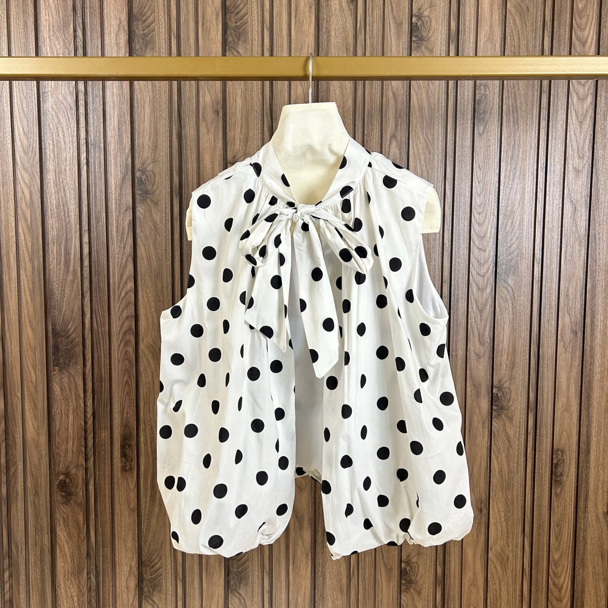 Top ballon à pois, dos ajouré PERLA blanc - FIN DE SÉRIE