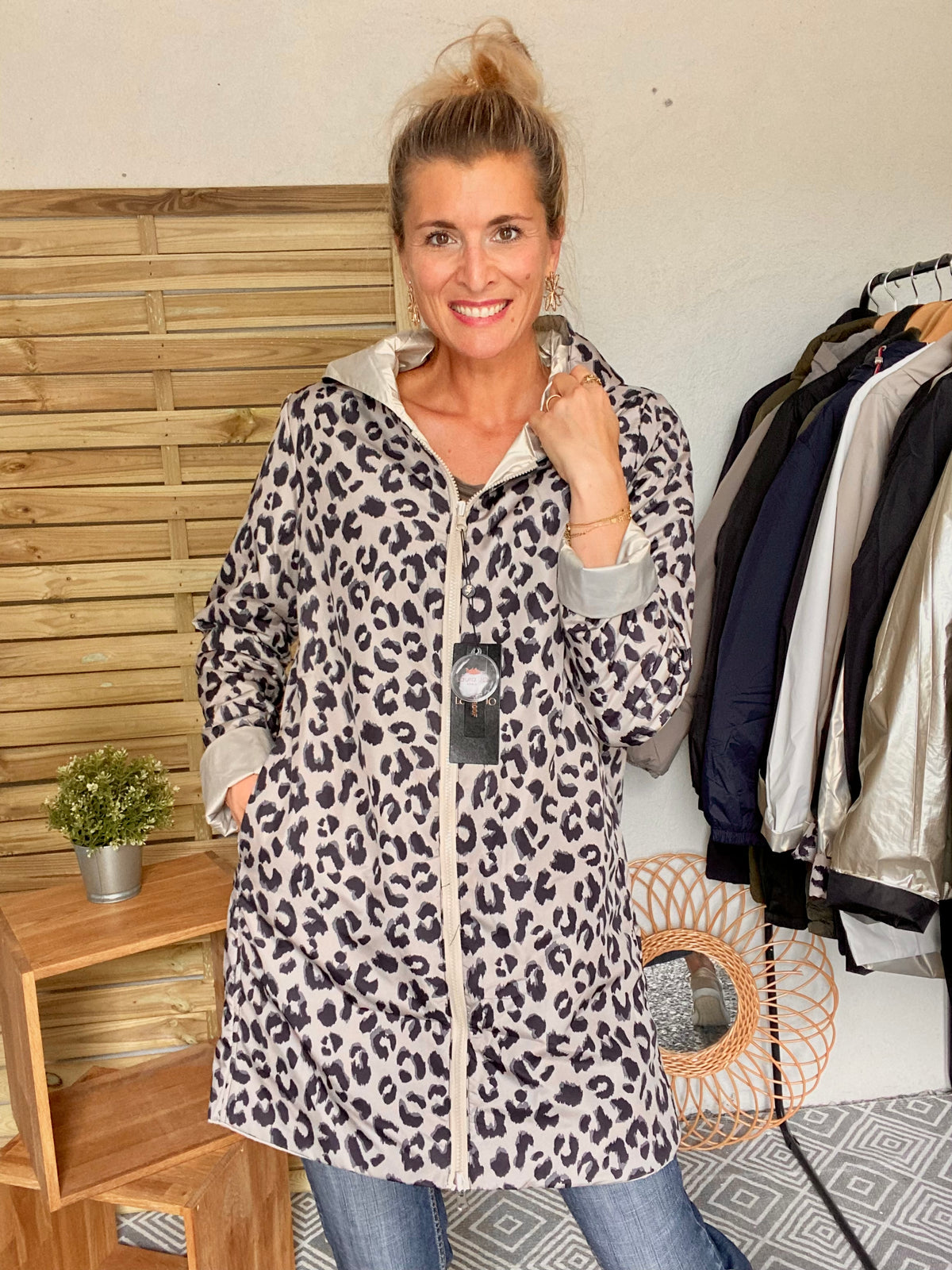 LAURA JO - Imperméable réversible rembourré LOUISON LONG - Doré / Léo • DÉSTOCKAGE sur Taille L et XL