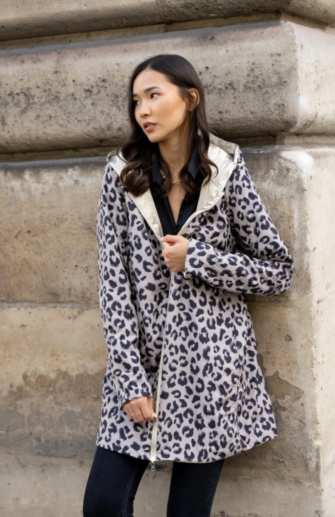 LAURA JO - Imperméable réversible rembourré LOUISON LONG - Doré / Léo • DÉSTOCKAGE sur Taille L et XL