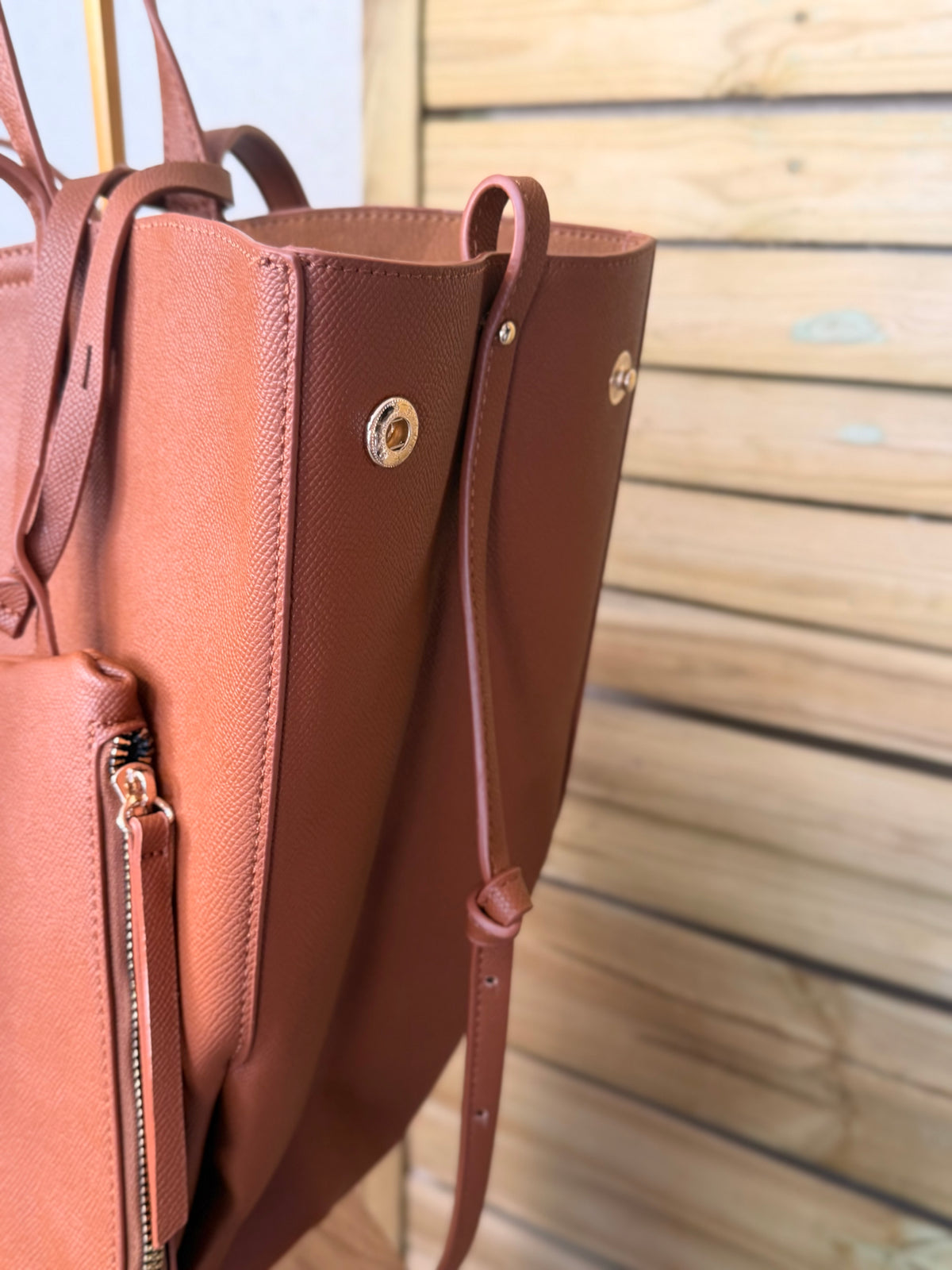 Grand Sac cabas 2 en 1 en simili cuir grainé - PAULE Camel grainé