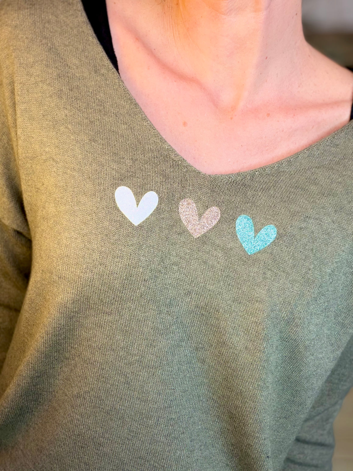 Pull fin 3 cœurs 💛 BERTILLE - Kaki - FIN DE SÉRIE