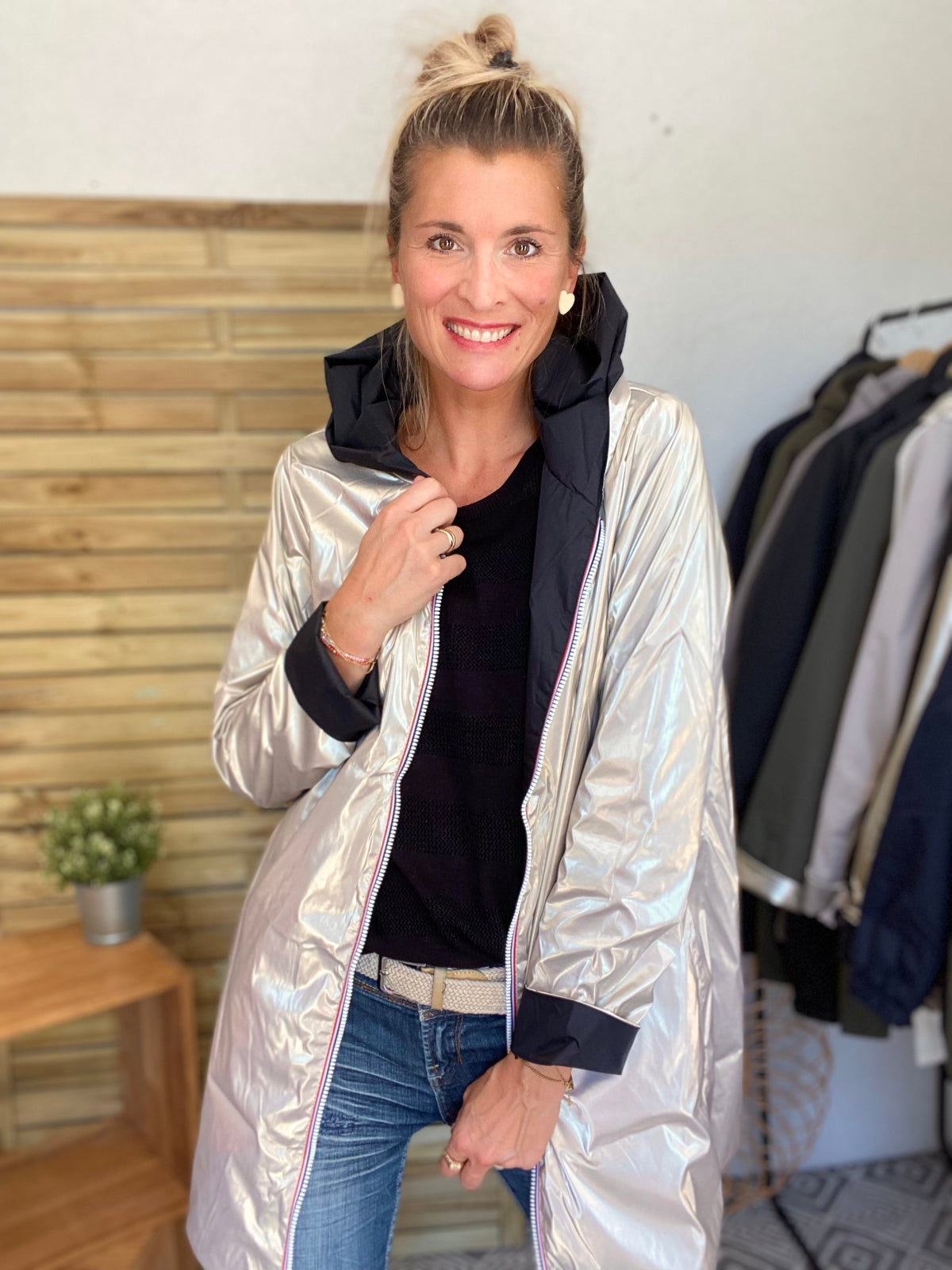 LAURA JO - Imperméable réversible léger GARANCE LONG - Noir/Doré • DESTOCKAGE sur Taille S