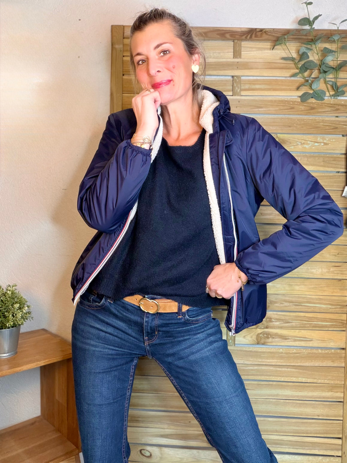 LAURA JO - Parka Imperméable LOUISE COURT sherpa - Bleu marine • DÉSTOCKAGE Taille L