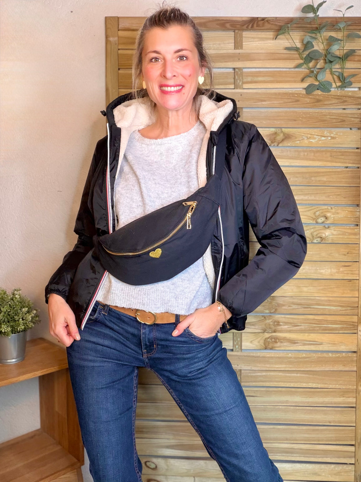 LAURA JO - Parka Imperméable LOUISE COURT sherpa - Noir - LAURA JO • DESTOCKAGE sur Taille L