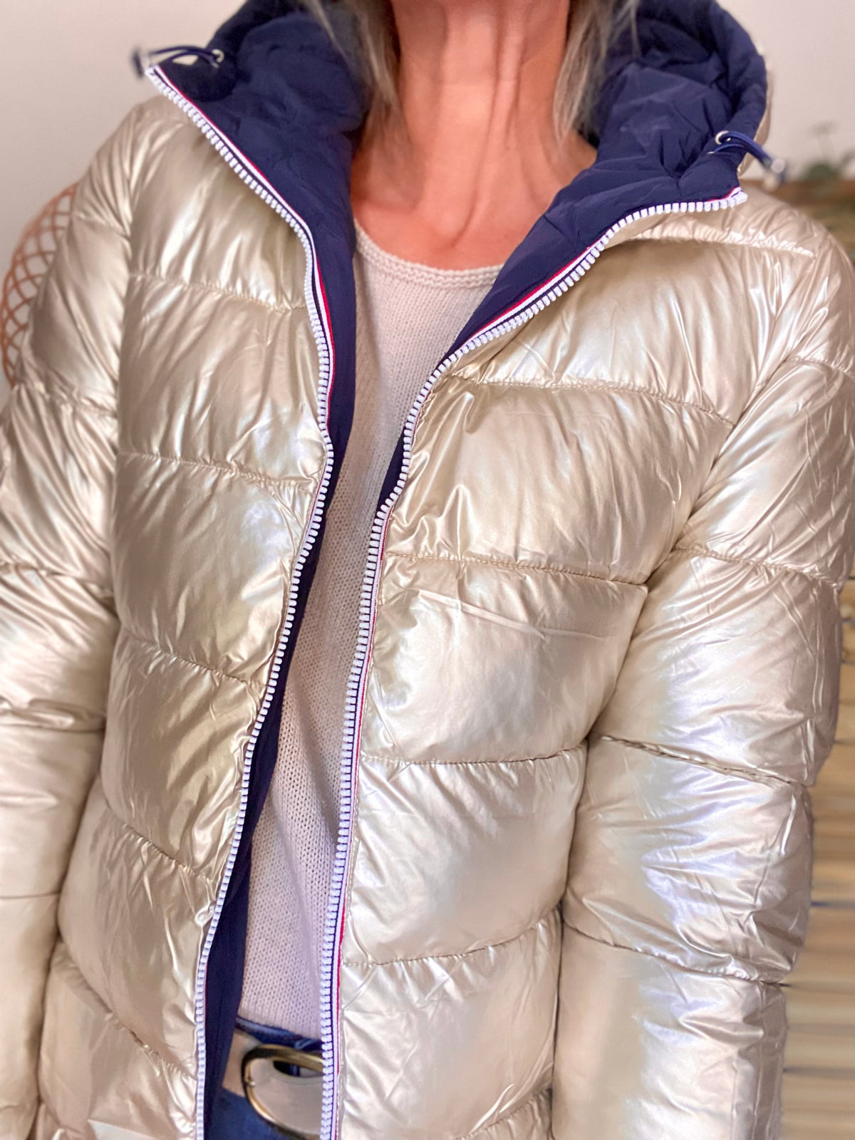 Doudoune imperméable réversible ANGÈLE LONG - Bleu marine - MELYA MELODY