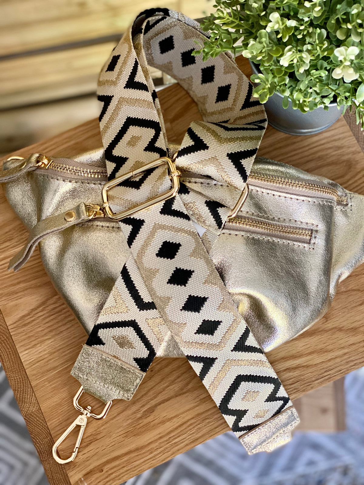 Sangle / Bandoulière en cuir irisé pour sacs / bananes - RACHEL (Losanges horizontaux)
