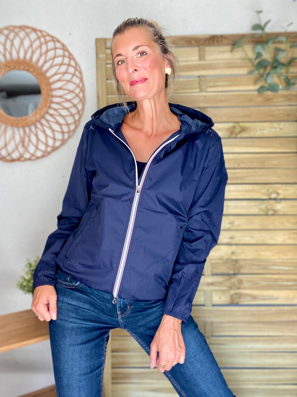 LAURA JO - Coupe vent imperméable ANNA COURT Bleu marine