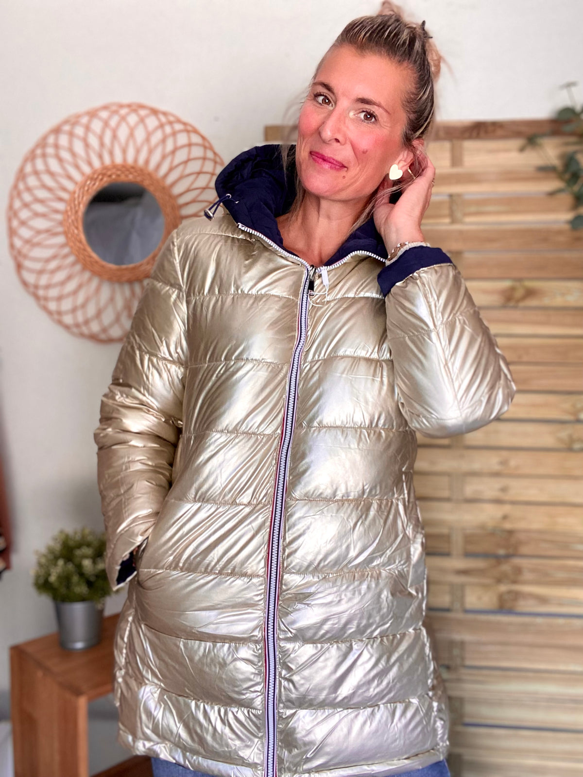 Doudoune imperméable réversible ANGÈLE LONG - Bleu marine - MELYA MELODY