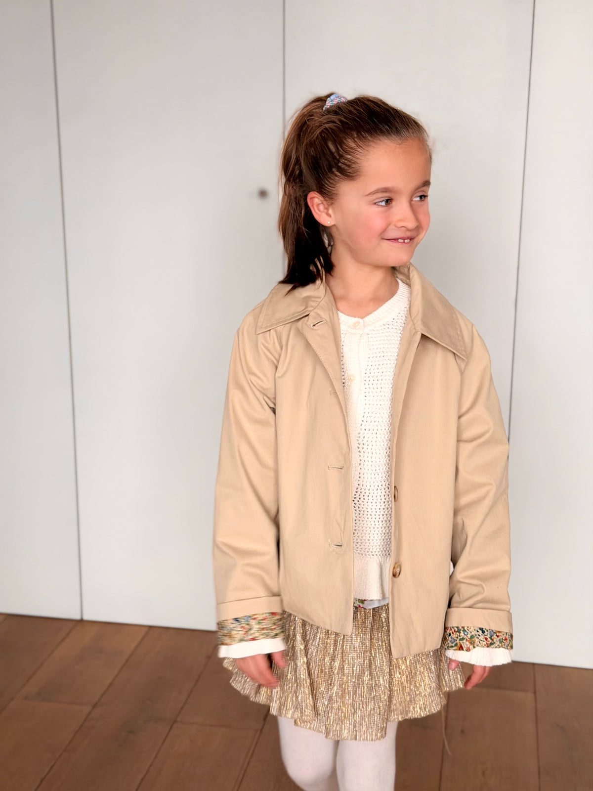 Veste Trench en coton beige avec Liberty - MARION (Taille 2 ans à la Taille XL)