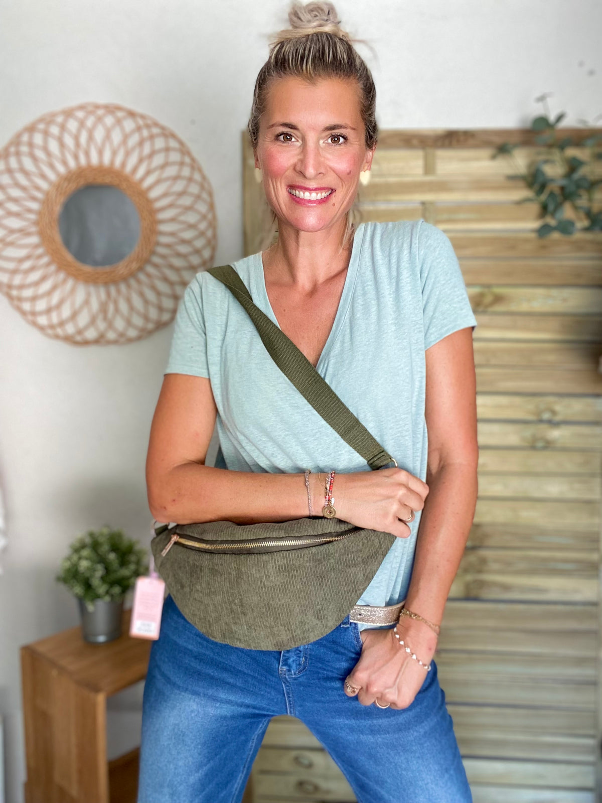 Sac banane XL velours côtelé Ciao Boum - IVY - Kaki