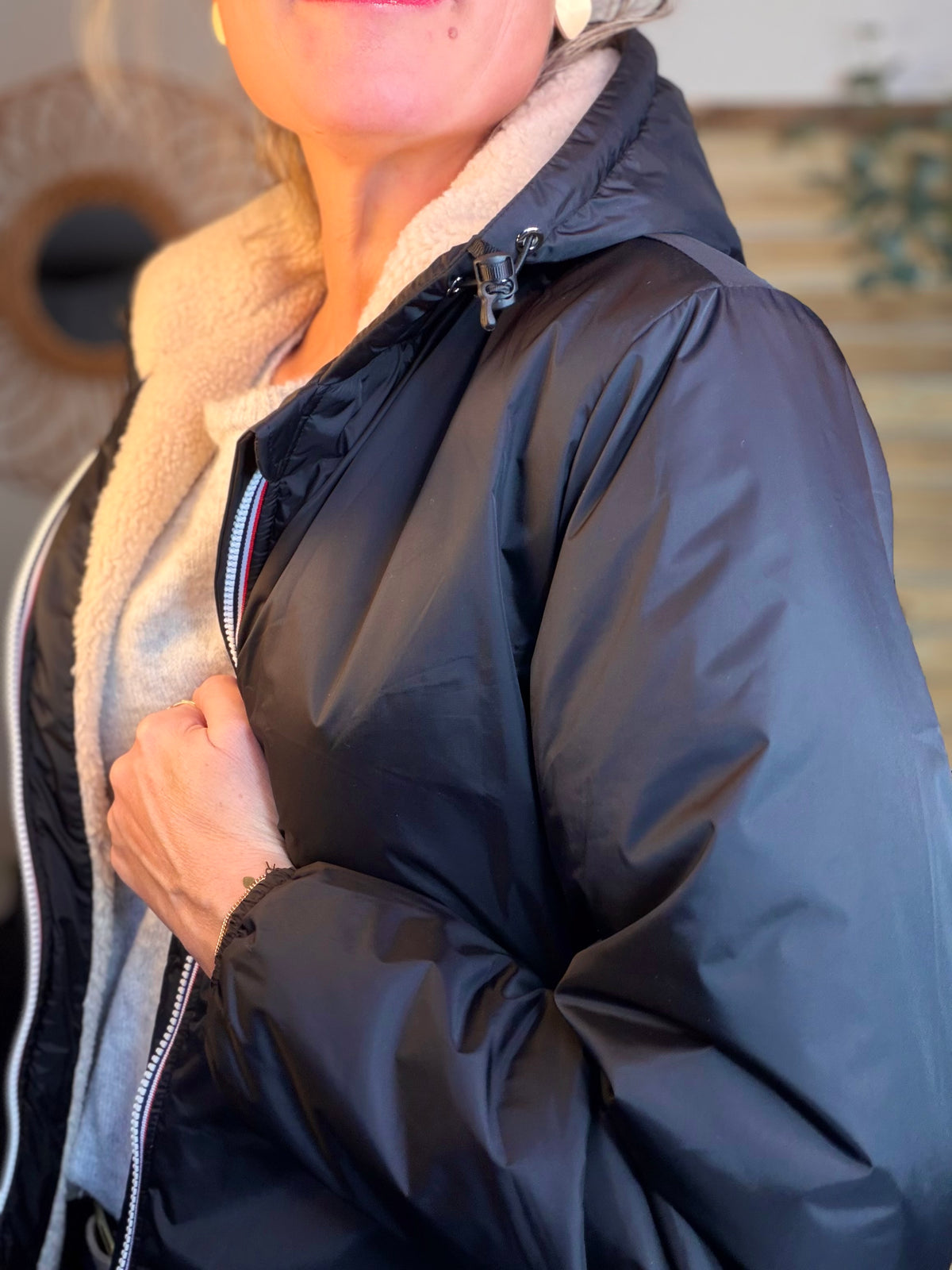LAURA JO - Parka Imperméable LOUISE LONG Sherpa écru - Noir • DÉSTOCKAGE sur Taille L