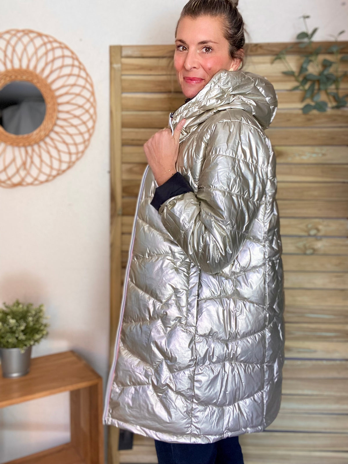 LAURA JO - Doudoune réversible imperméable longue INÈS - Noir / Doré - FIN DE SÉRIE