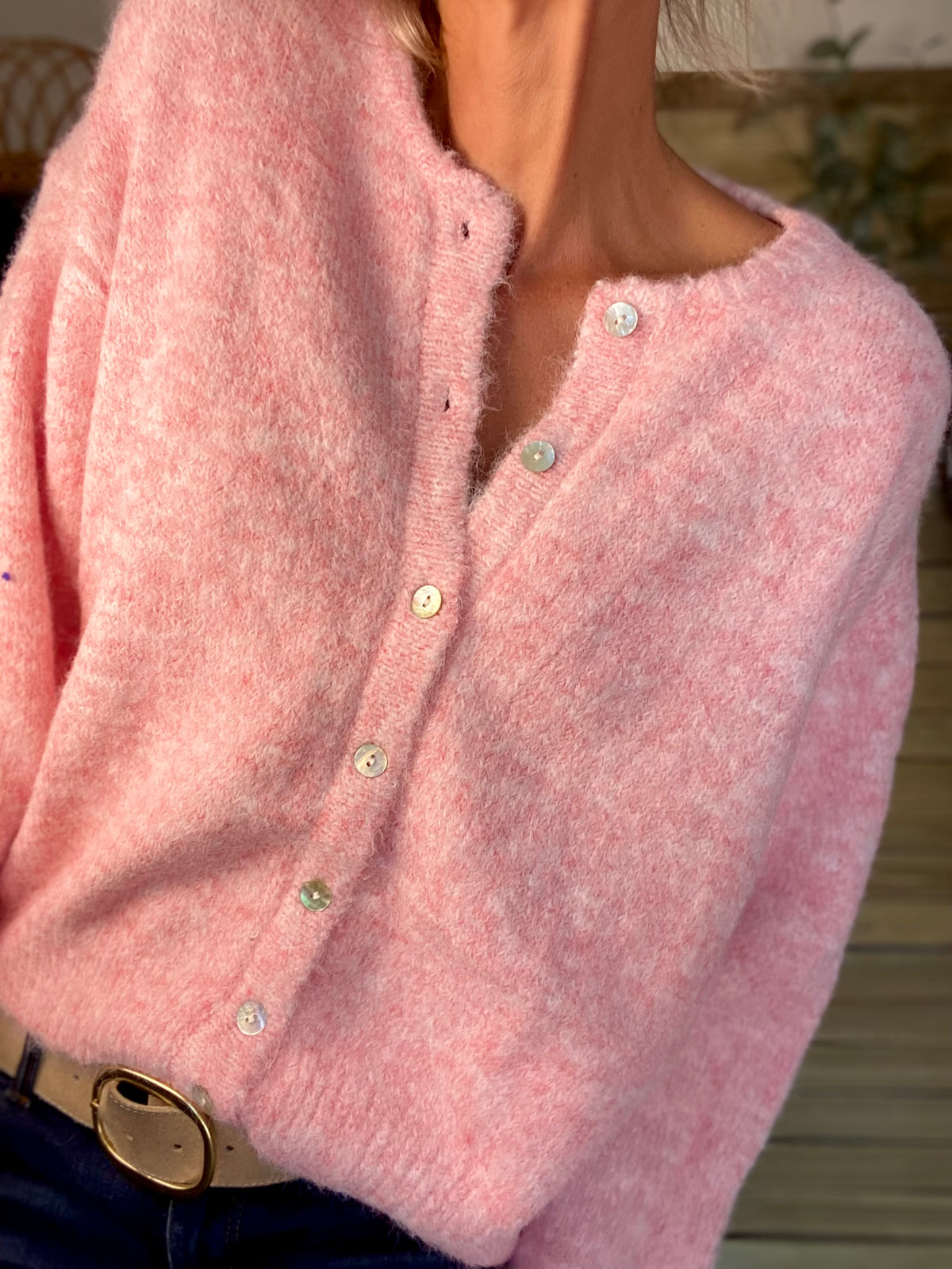 Gilet en maille MERYL - Rose chiné