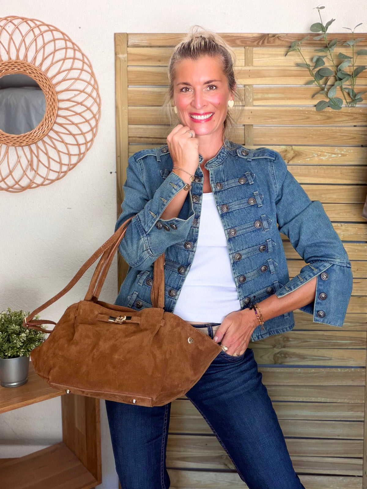 Veste officier courte en jean NAPOLÉON - Bleu Jean • DÉSTOCKAGE