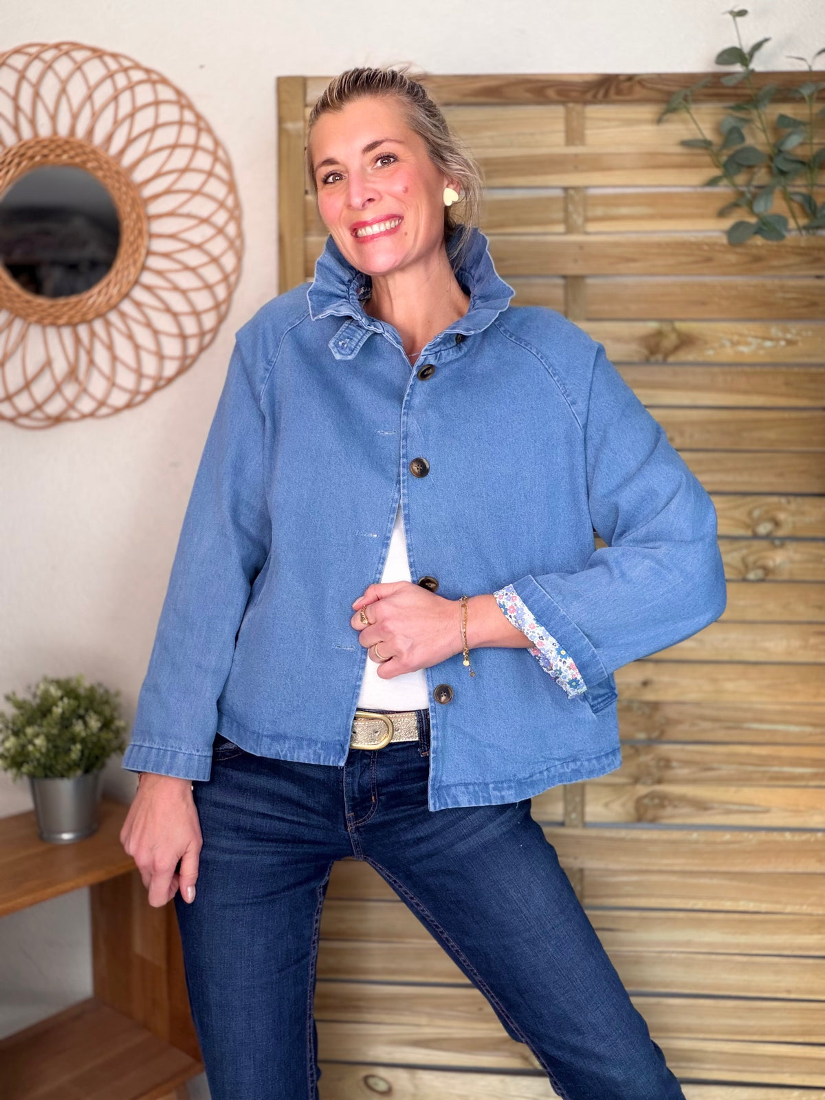 Veste Denim col victorien avec Liberty - VICTORIA Jean