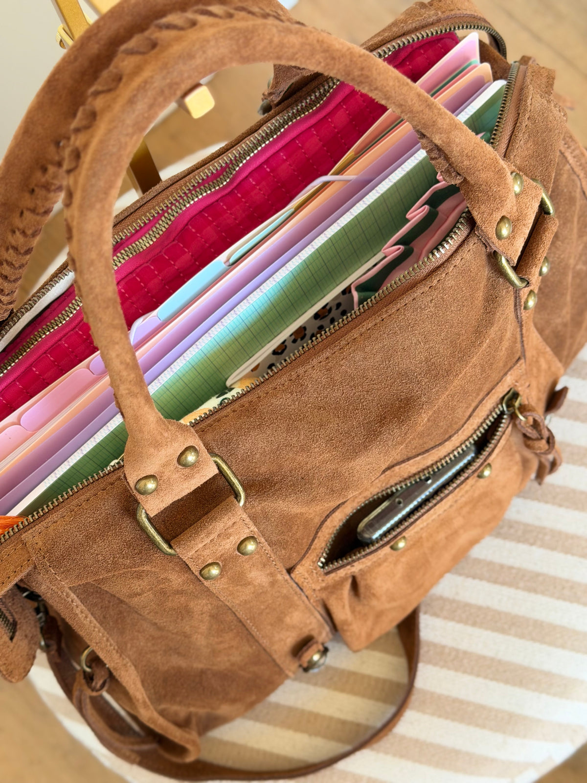 Sac cabas XL en cuir daim • HUNTER Camel