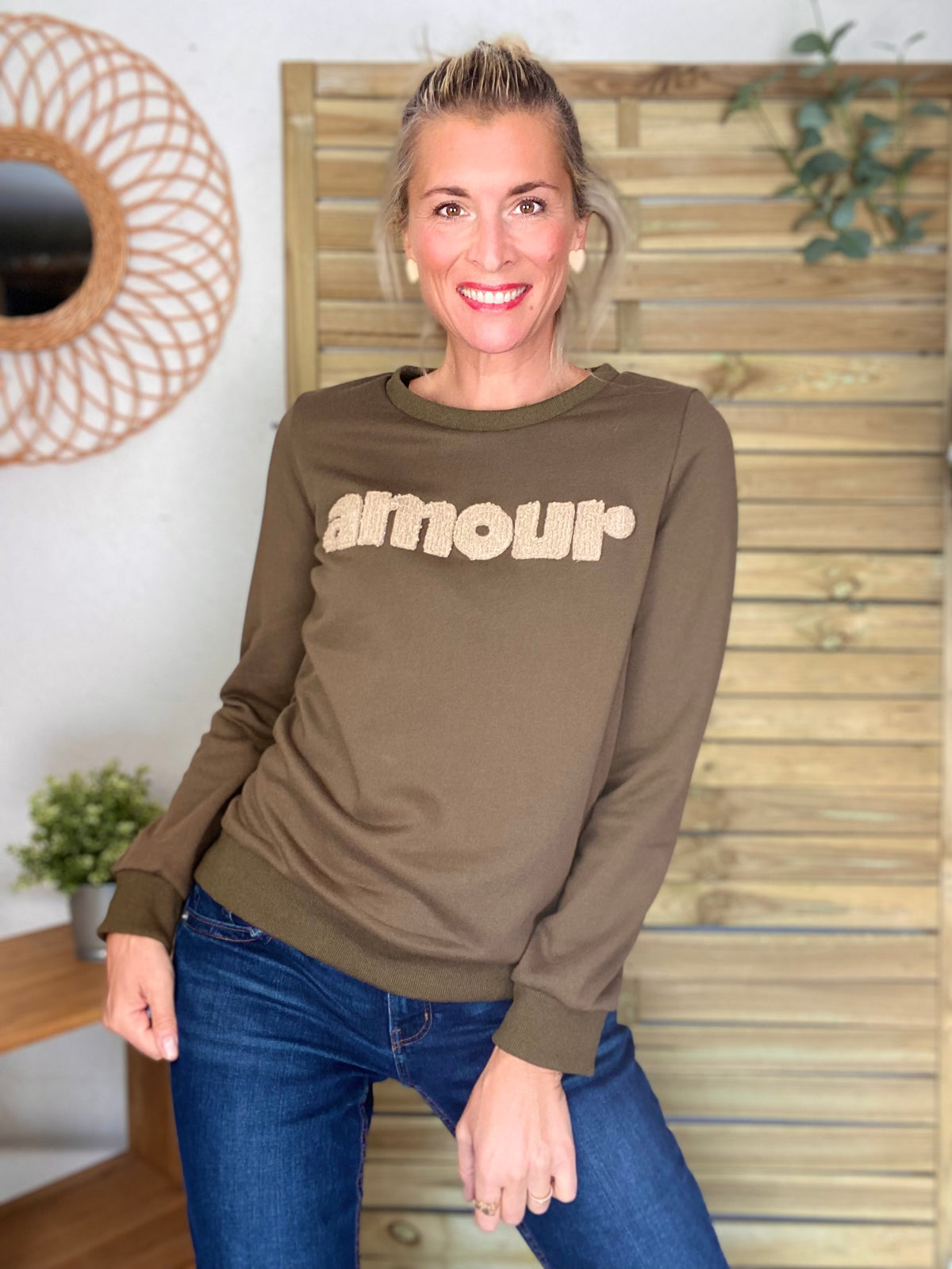 Sweat amour DORIA - Kaki / Beige