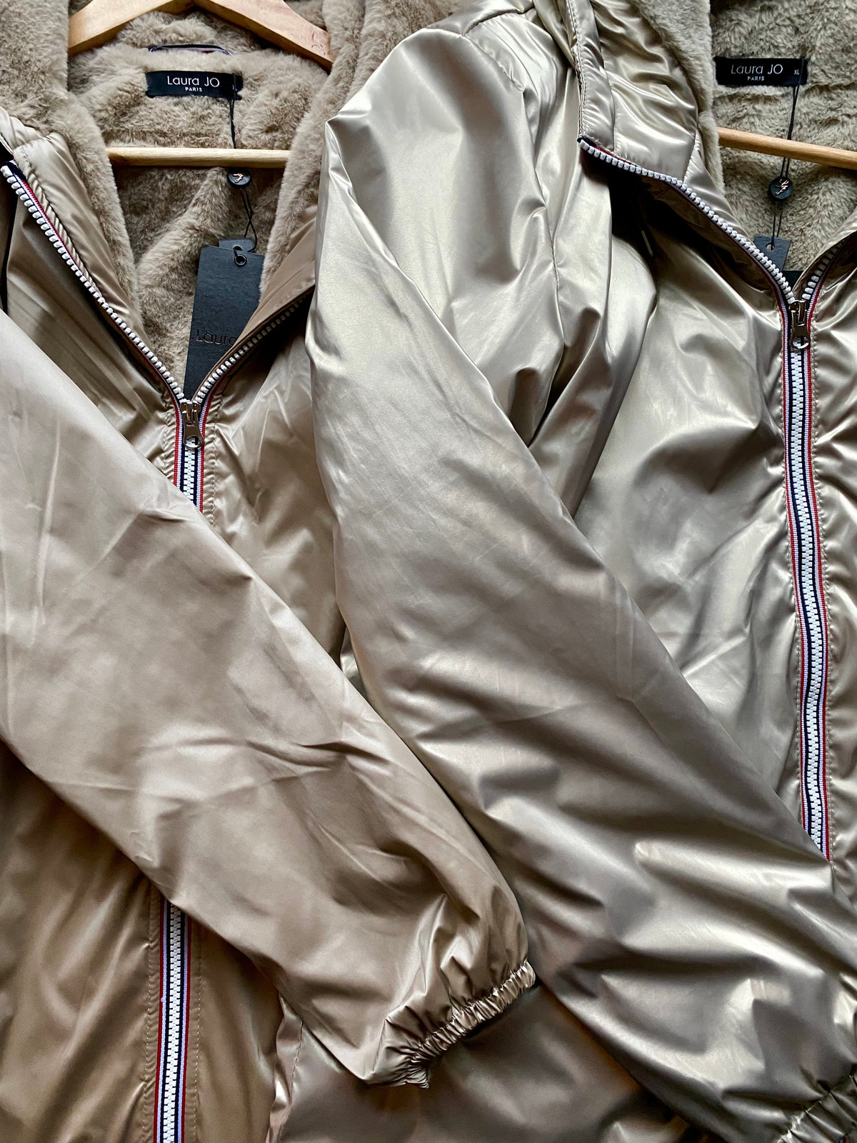 LAURA JO - Parka Imperméable THELMA LONG fourrée - Sable irisé • DÉSTOCKAGE sur Tailles S et 4XL
