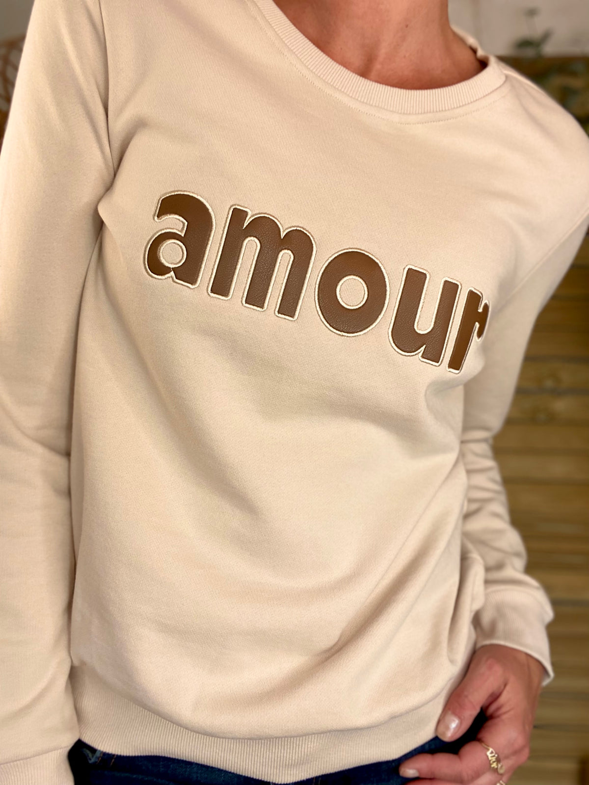 Sweat amour en coton GABRIELLE - Beige et Taupe - FIN DE SÉRIE