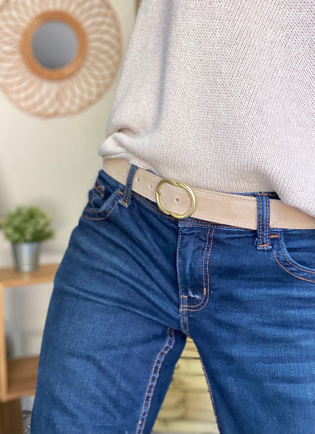 Ceinture boucle laiton - ANGIE - Beige