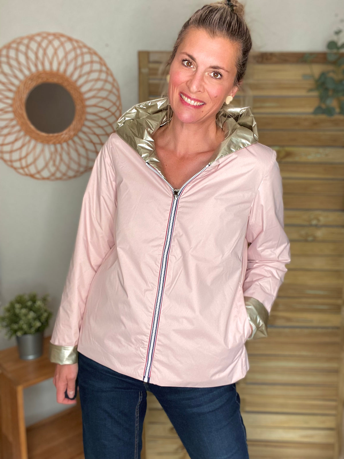 LAURA JO - Imperméable réversible rembourré LOUISON COURT - Rose/Doré