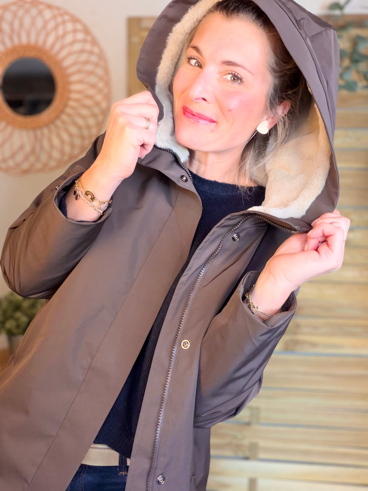 LAURA JO - Parka fourrée imperméable AMBRE LONG - Chocolat / Beige