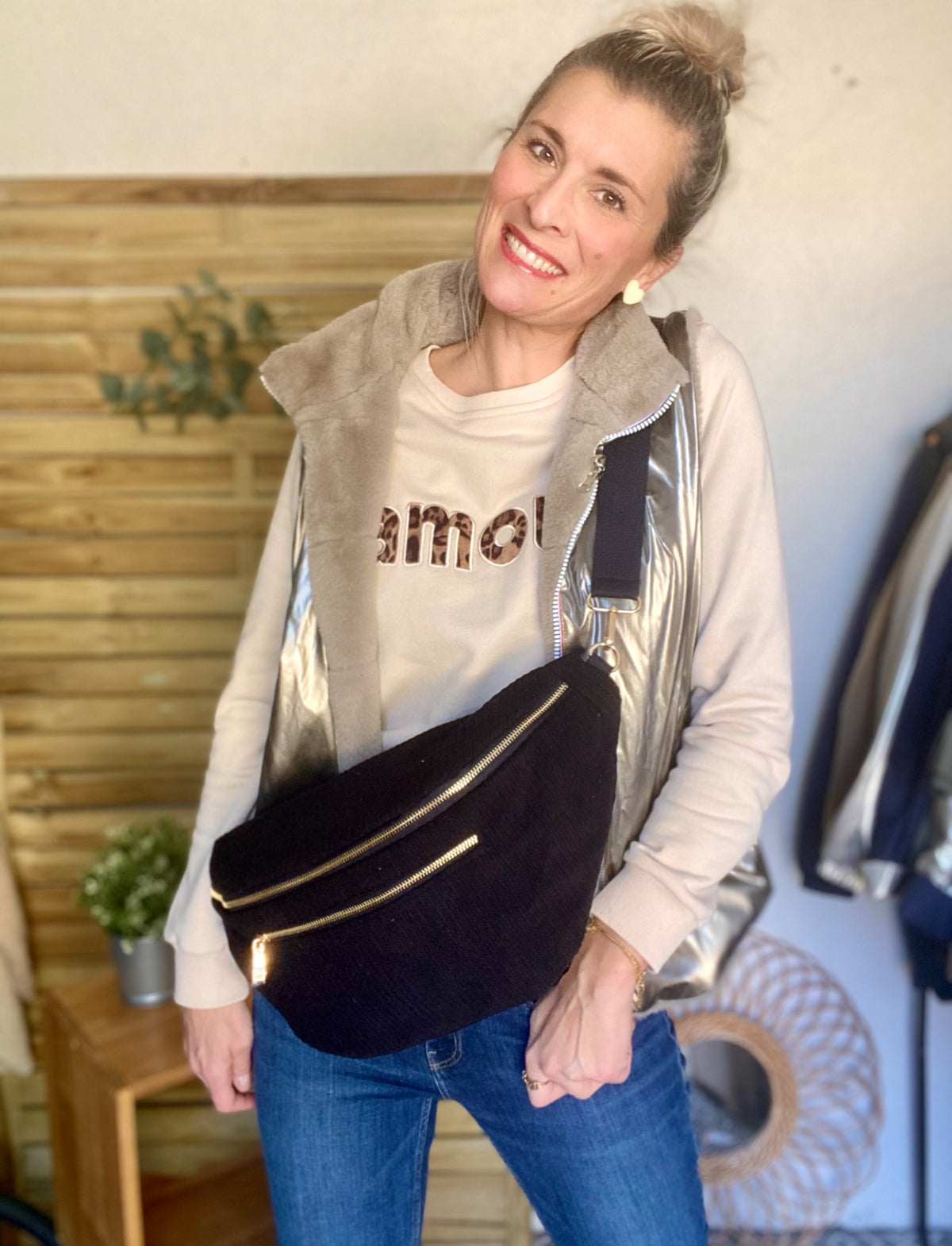 Sac banane XXL Velours côtelé Ciao Boum MOLLY -  Noir