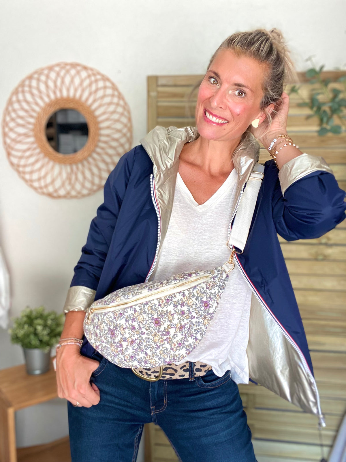 Sac banane XL Ciao Boum - IVY - Fleuri blanc et mauve