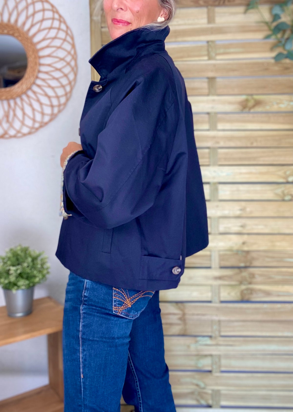 Veste Trench en coton bleu marine avec Liberty - MAHAUT- LILI et LALA
